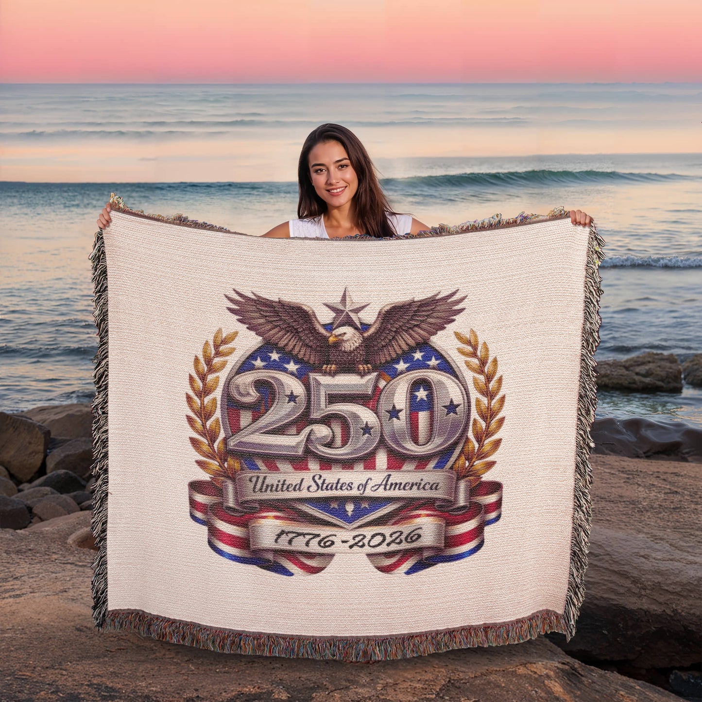 America’s Semiquincentennial Woven Blanket | 100% Cotton Heirloom Throw | Blu Onyx
