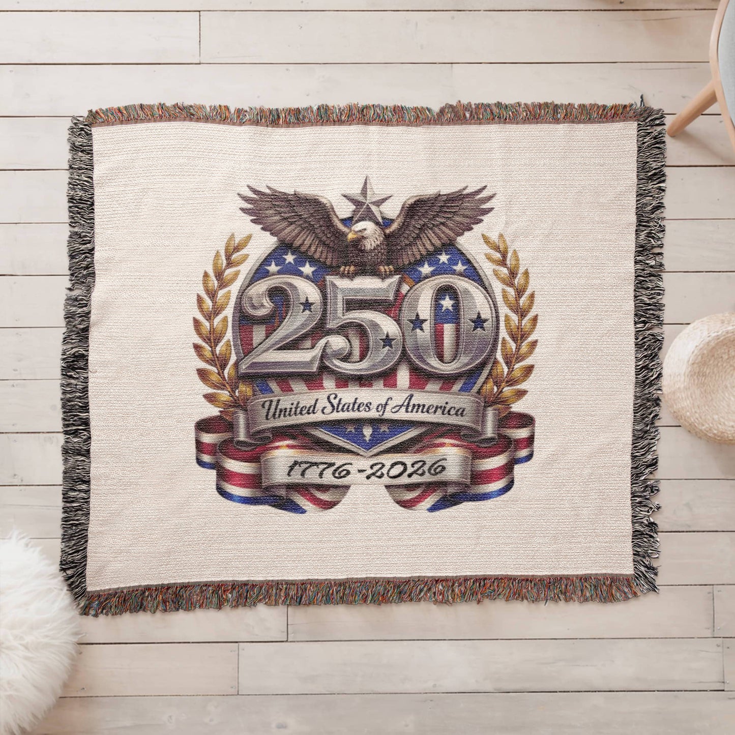 America’s Semiquincentennial Woven Blanket | 100% Cotton Heirloom Throw | Blu Onyx