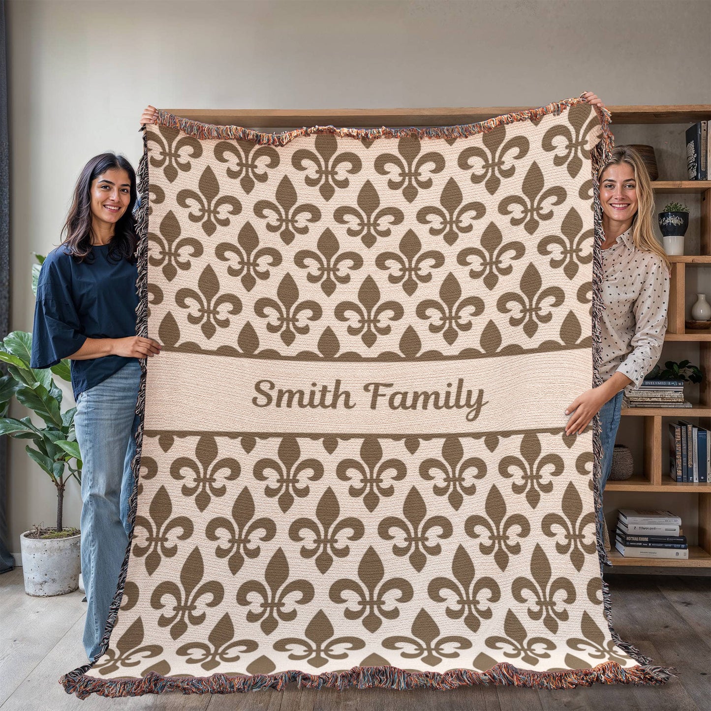 Fleur-de-lis Personalized Family Name Woven Blanket