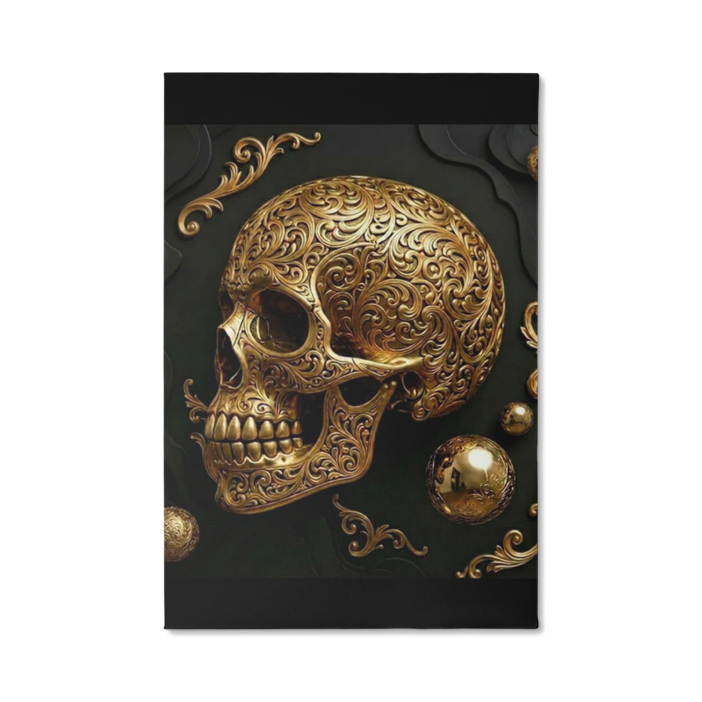 Golden Skull Canvas Wall Art | Modern Gold Skull Decor Print | Blu Onyx
