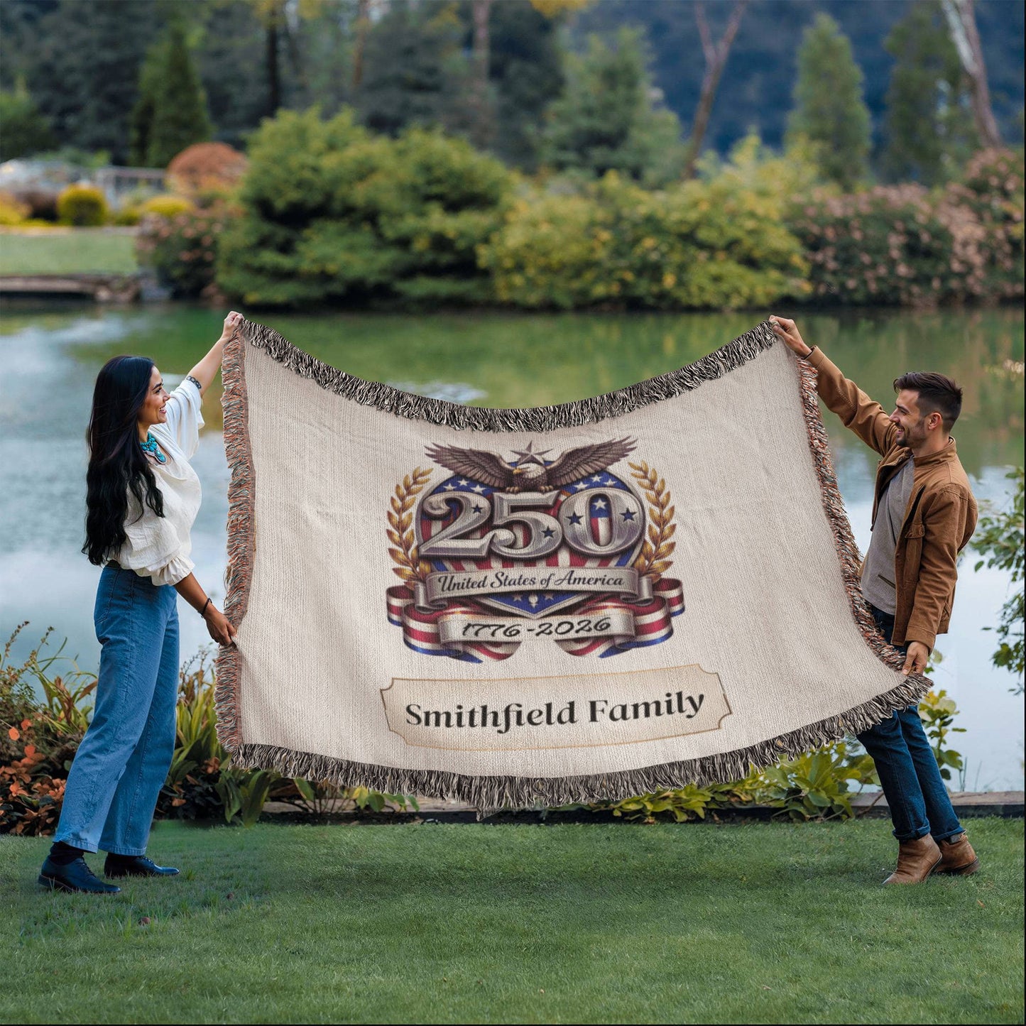 Personalized America 250th Anniversary Woven Blanket